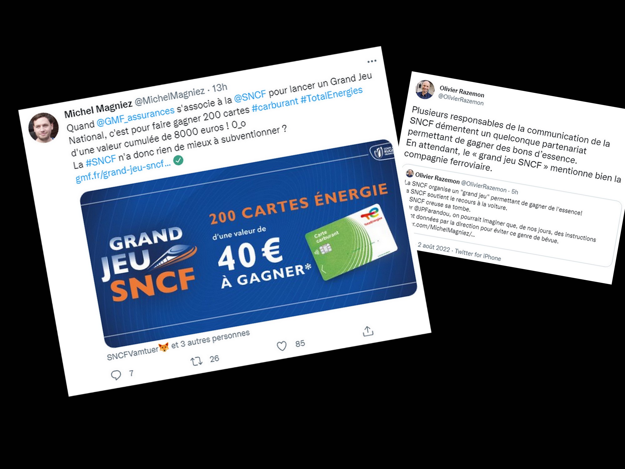 « Grand jeu SNCF pour gagner… de l’essence »: la GMF utilise la SNCF pour donner des cartes TotalEnergies